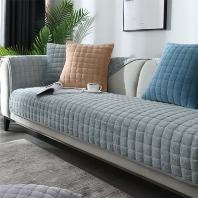 QIAQ Soft Velvet Sofa Cover, Washable, Universal Non-Slip Cover for Sectional Sofa, Gray-Green, 110 x 210 cm