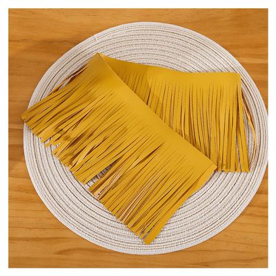 SMTCM 10 m Faux Leather Fringe Trim, 25 cm, Yellow PU Leather Tassel Fringe for DIY