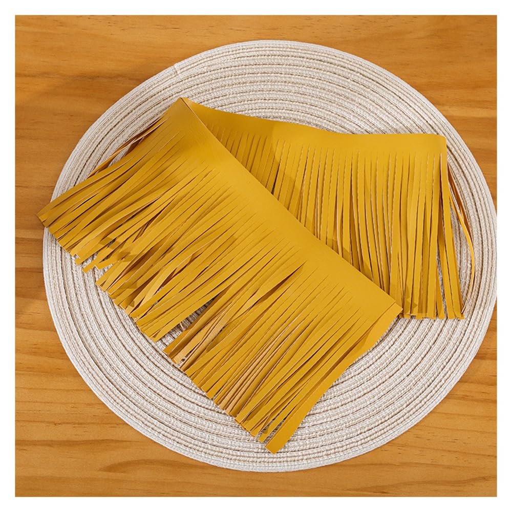 SMTCM 10 m Faux Leather Fringe Trim, 25 cm, Yellow PU Leather Tassel Fringe for DIY
