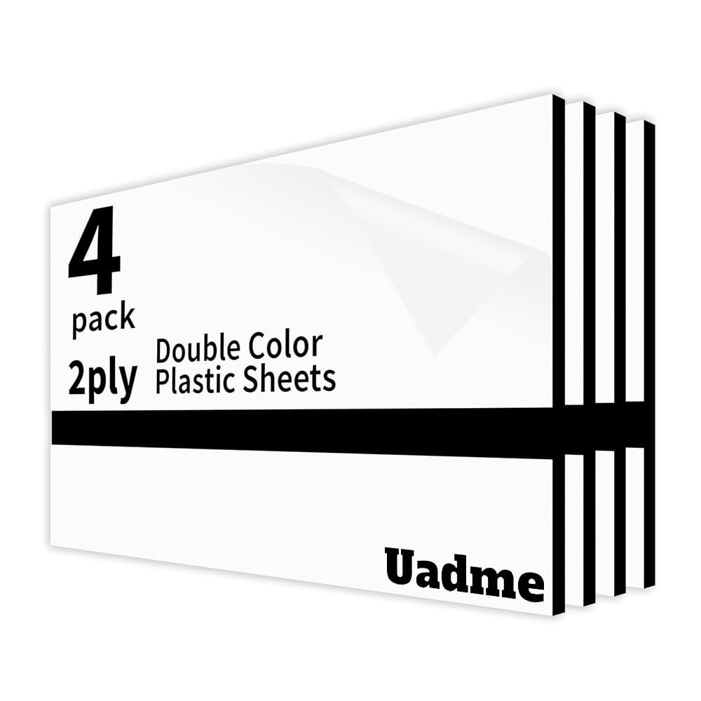 Uadme Laser Engraving Plates, 30 x 20 cm ABS Plastic Sheets, 4-Pack Personalized A4 Signs, for Engraving Artwork, Yard Signs and DIY Crafts, Black on White