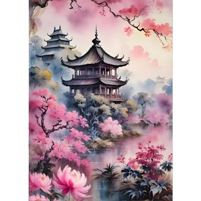 GDYEEH 5D Palace Diamond Painting Kit, Chinese-Style Architecture, 30 x 40 cm