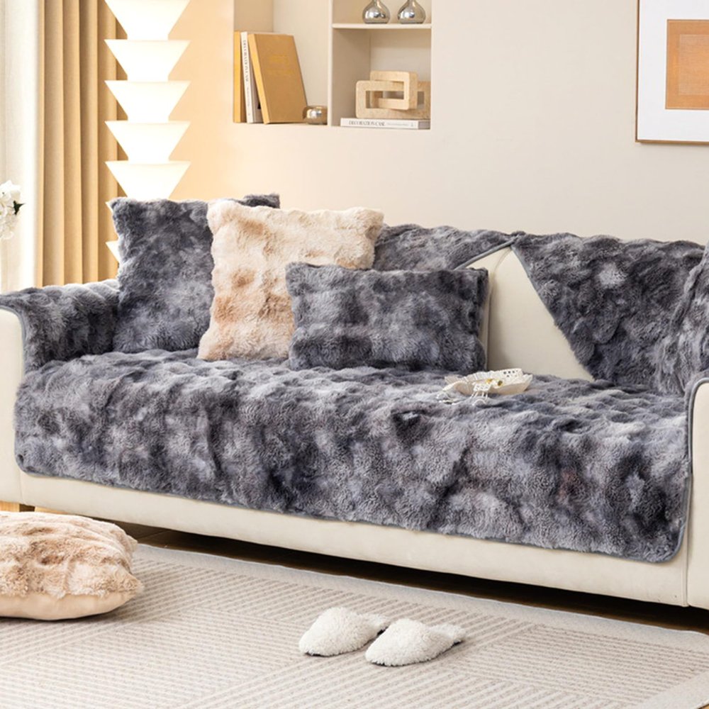 ZCXRYFL Plush Non-Slip Sofa Cover, 70 x 150 cm, Gray