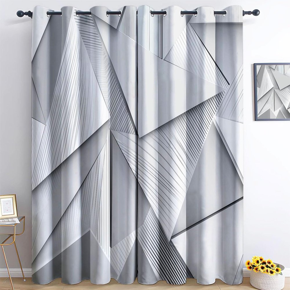 CozyRest Gray Triangle Blackout Curtains, 230 x 117 cm, Set of 2 Panels