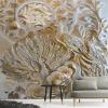 YLLMNOBM 3D Pink Peacock Clock Relief Wall Mural, Self-Adhesive PVC Wallpaper view 3