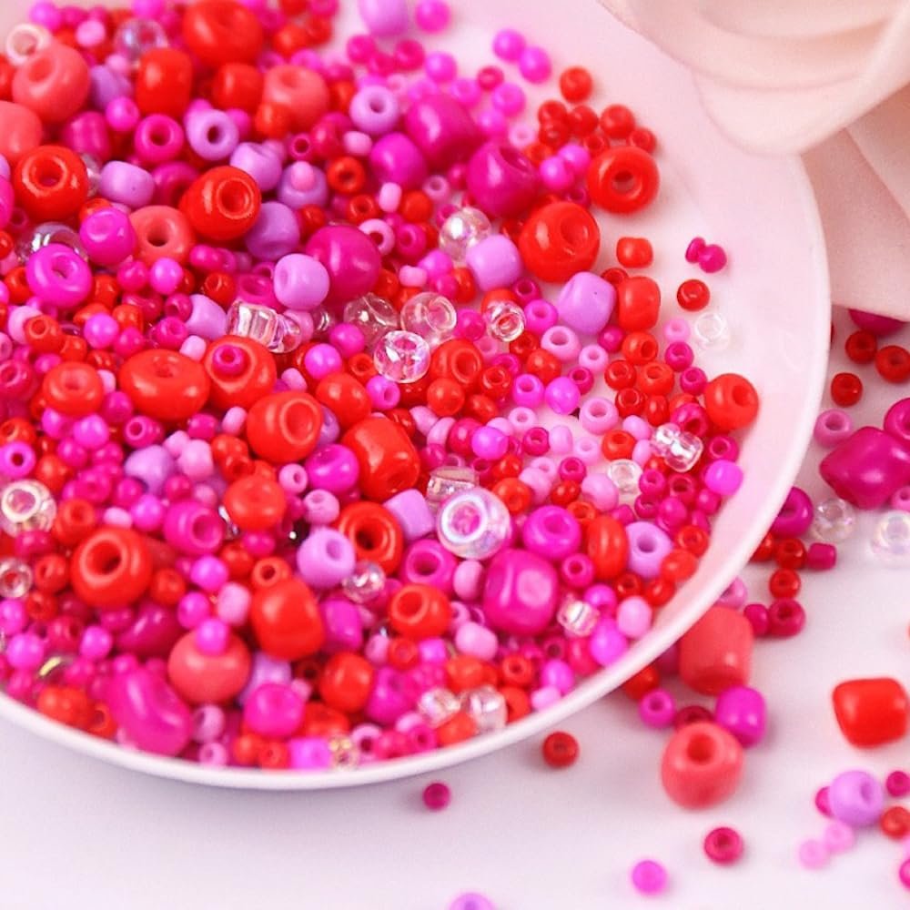 Anevous 1,500-Piece Glass Rice Bead Set, 1.5–4 mm Loose Beads for DIY Jewelry Making, Red
