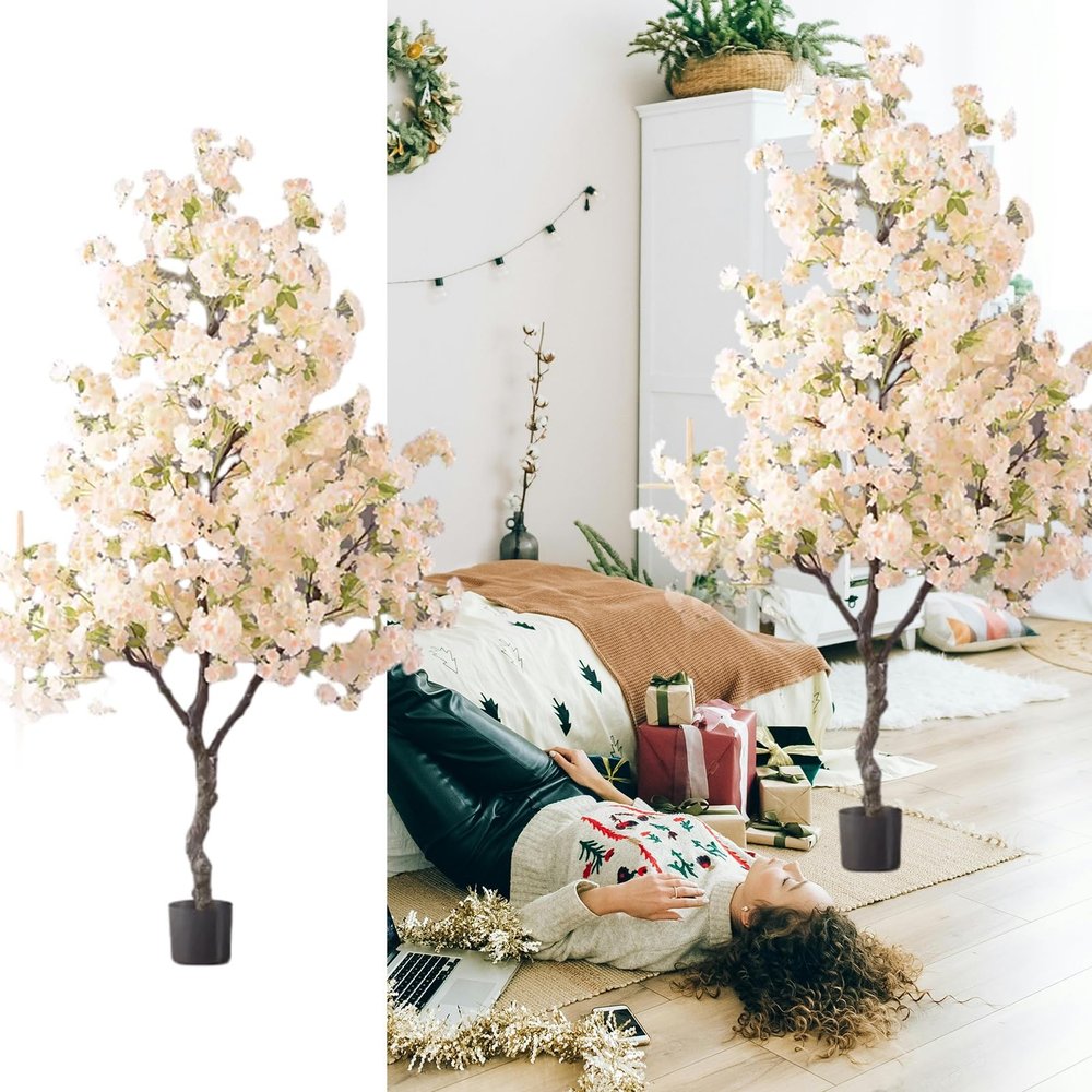 Artificial Japanese Cherry Blossom Christmas Tree, Light Yellow, 200 cm
