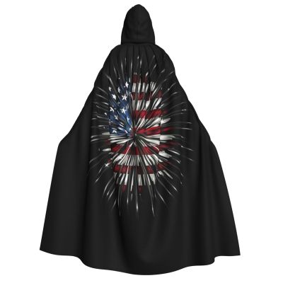 CRJSYCBYB American Flag Fireworks Hooded Cape for Adults