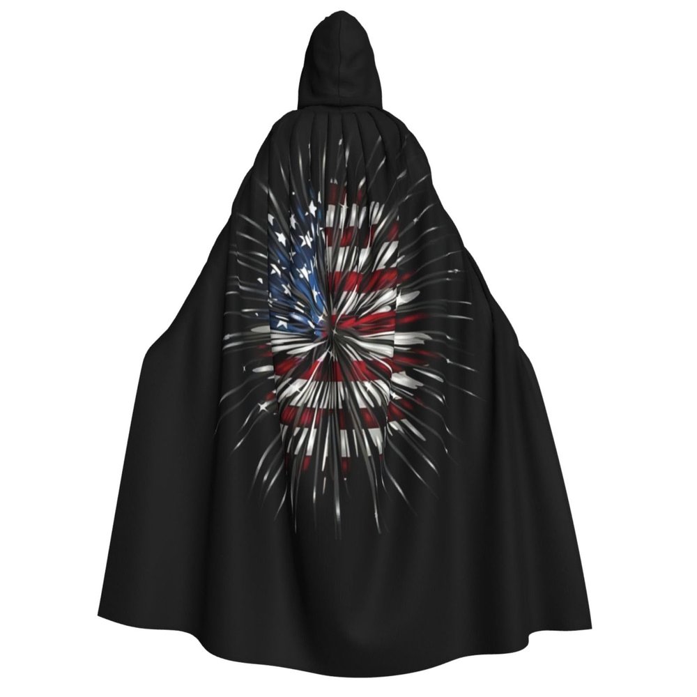 CRJSYCBYB American Flag Fireworks Hooded Cape for Adults