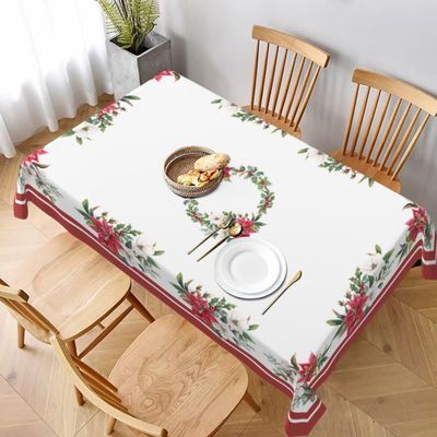 Sunshineyan Christmas Poinsettia Tablecloth, Rectangular, 60 x 84 in, White and Red