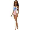 Barbie Beach-Themed Doll in American Flag Stars and Stripes Swimsuit, Brunette view 3