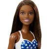 Barbie Beach-Themed Doll in American Flag Stars and Stripes Swimsuit, Brunette view 4