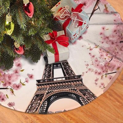 30 in White Plush Paris Eiffel Christmas Tree Skirt