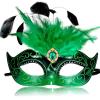 MYSEUNI Green Masquerade Masks for Women with Feathers, Mardi Gras Masks for Women, Venetian Masks for Halloween and Prom view 1