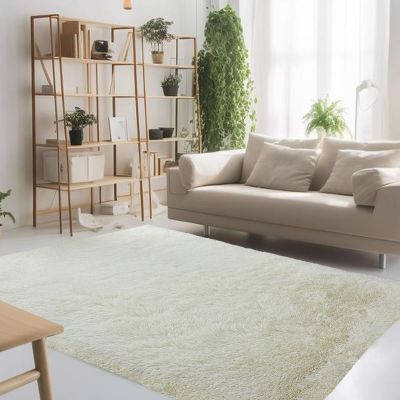 STGAO Bedroom Rug 95 x 290 cm, Washable Rectangular Plush Rug, White