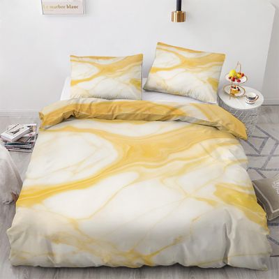 NOGAWA 135x200 cm Abstract Marble Yellow Reversible Microfiber Bedding Set, 2-Piece