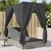 Homgoday Double Sun Lounger with Canopy and Curtains, Adjustable Backrest, Light Gray Poly Rattan view 1