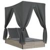 Homgoday Double Sun Lounger with Canopy and Curtains, Adjustable Backrest, Light Gray Poly Rattan view 2