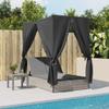 Homgoday Double Sun Lounger with Canopy and Curtains, Adjustable Backrest, Light Gray Poly Rattan view 3