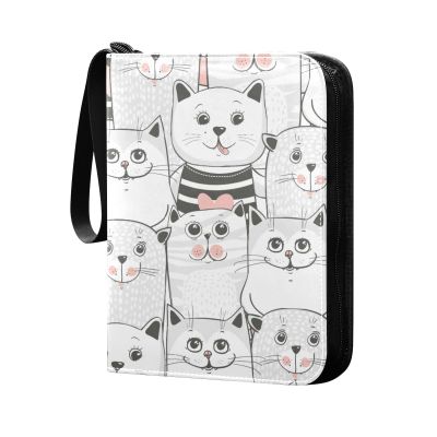 Cute White Kitten Cartoon Baseball Card Album, Trading Card Binder with Double-Sided Removable Sleeves
