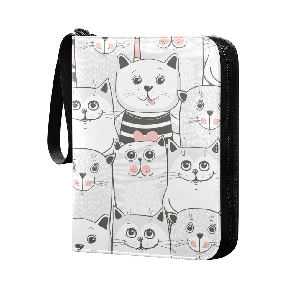 Cute White Kitten Cartoon Baseball Card Album, Trading Card Binder with Double-Sided Removable Sleeves