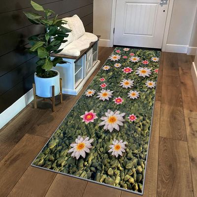Siunwdiy 3D Floral Rug Runner, Non-Slip, Washable, Olive Green, 60 x 100 cm