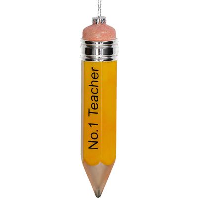 19 cm Glass Pencil Christmas Ornament – No. 1 Teacher