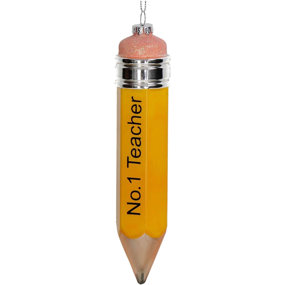 19 cm Glass Pencil Christmas Ornament – No. 1 Teacher