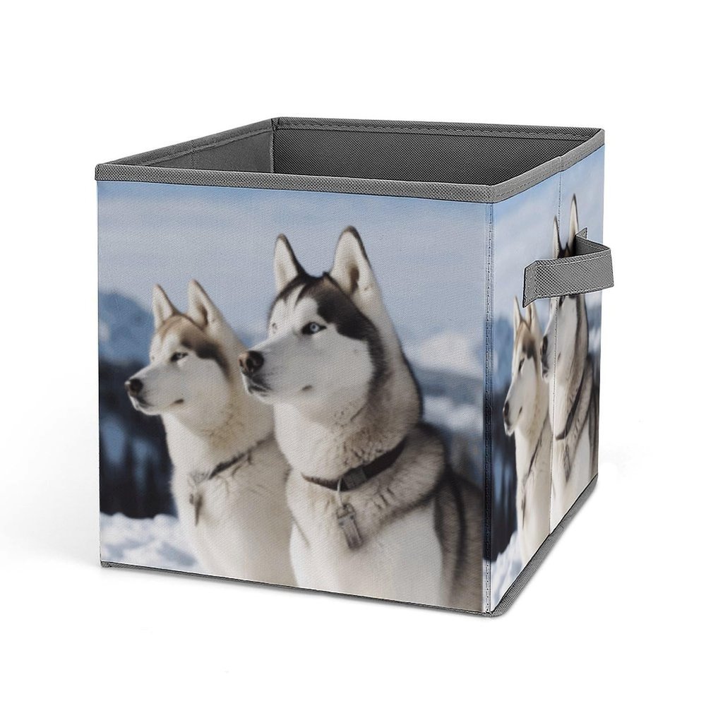 YKUDBN Foldable Storage Box with Husky Dog Print and Handles