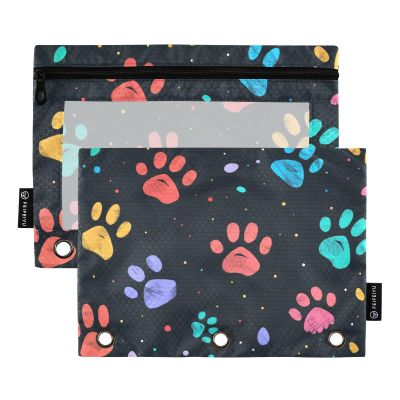 Fustylead Colorful Cat Paw Pencil Pouches, 2-Pack, for 3-Ring Binders