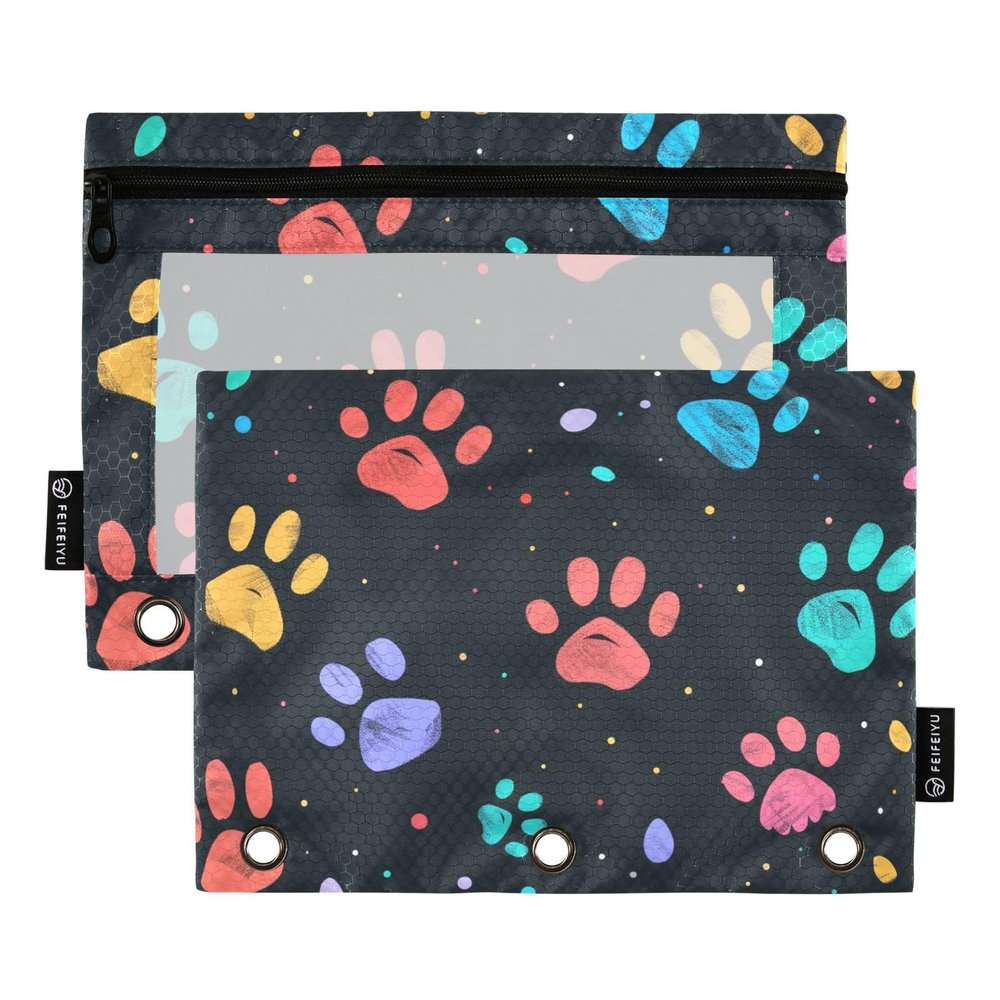 Fustylead Colorful Cat Paw Pencil Pouches, 2-Pack, for 3-Ring Binders