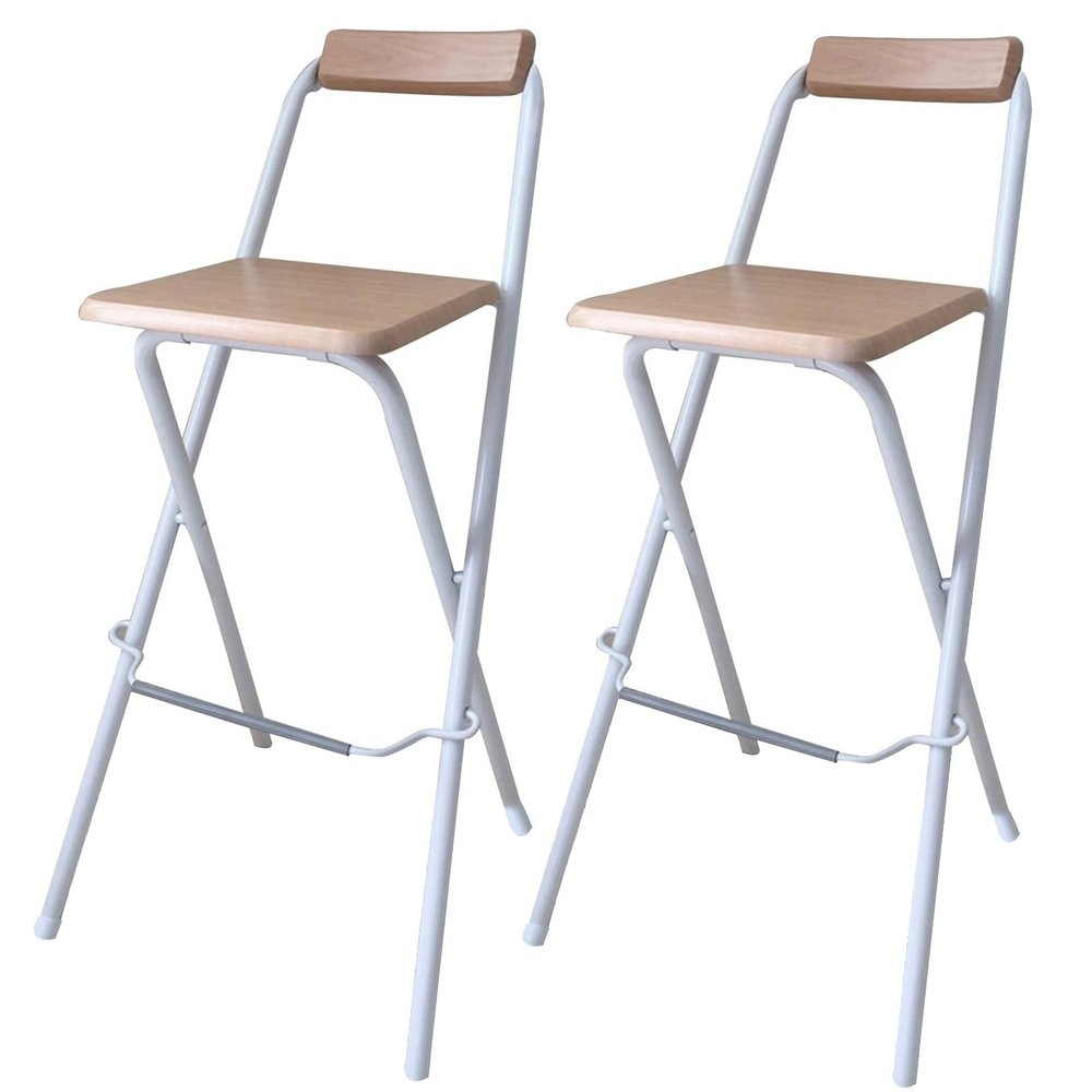 WUUKEPSG Folding Bar Stools, 26"/28"/30", Modern Counter-Height Kitchen Stools, Portable Indoor/Outdoor, White, 2-Pack, 30-Inch