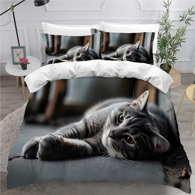 NYSMGS Cat Bedding Set, 155 x 220 cm, 3D Kitten Print, 100% Microfiber, with 80 x 80 cm Pillowcase