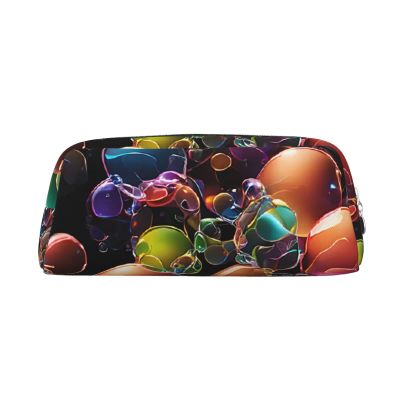 ASPOIJHN Leather Pencil Case with Colorful Rainbow Stars, Silver