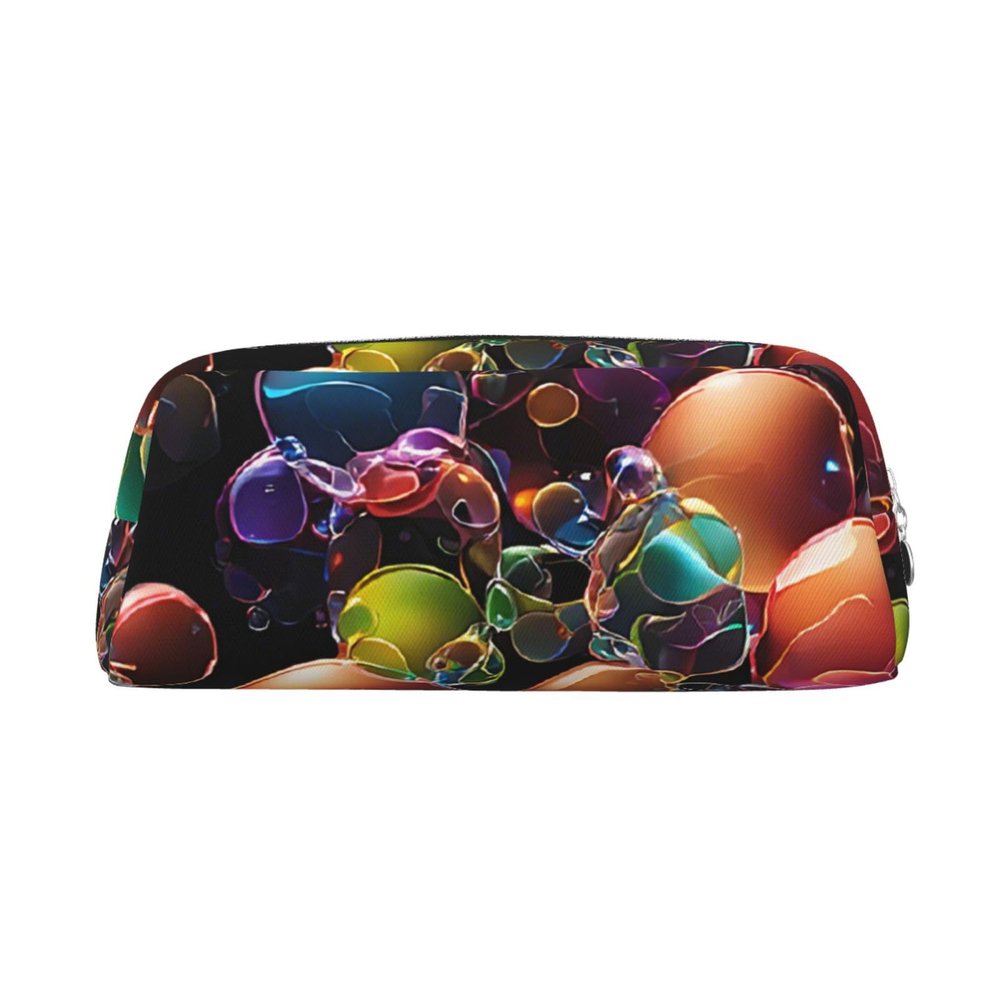 ASPOIJHN Leather Pencil Case with Colorful Rainbow Stars, Silver