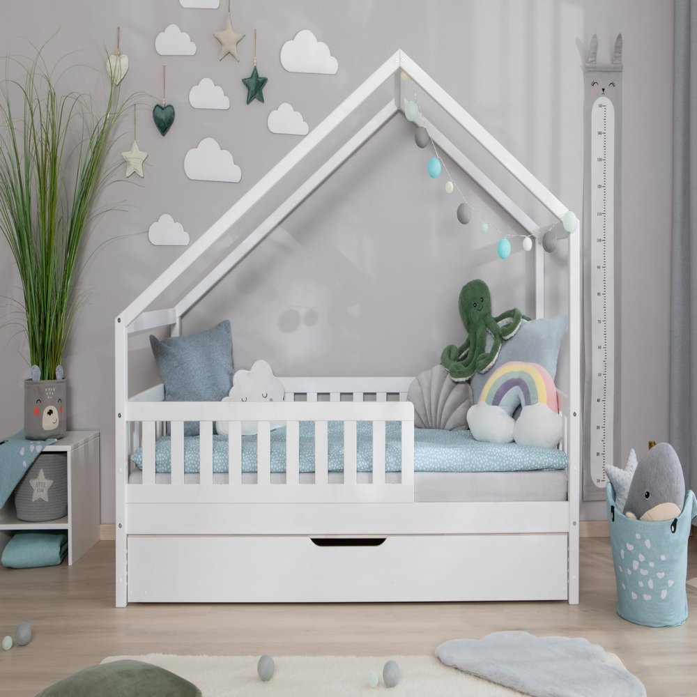 TiCAA Lou Convertible House Floor Bed, 90/100/120/140 x 200 cm, for Boys & Girls