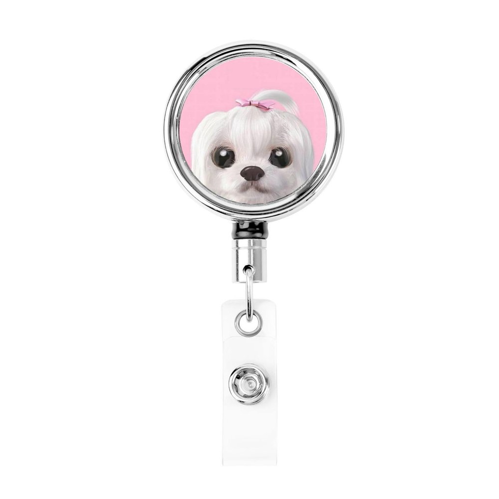 Cute Maltese Dog Metal Retractable Badge Clip