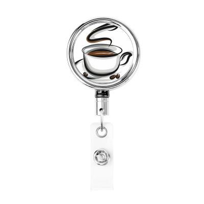 Retractable Metal Keychain with “Coffee Cup and Coffee Beans” Text