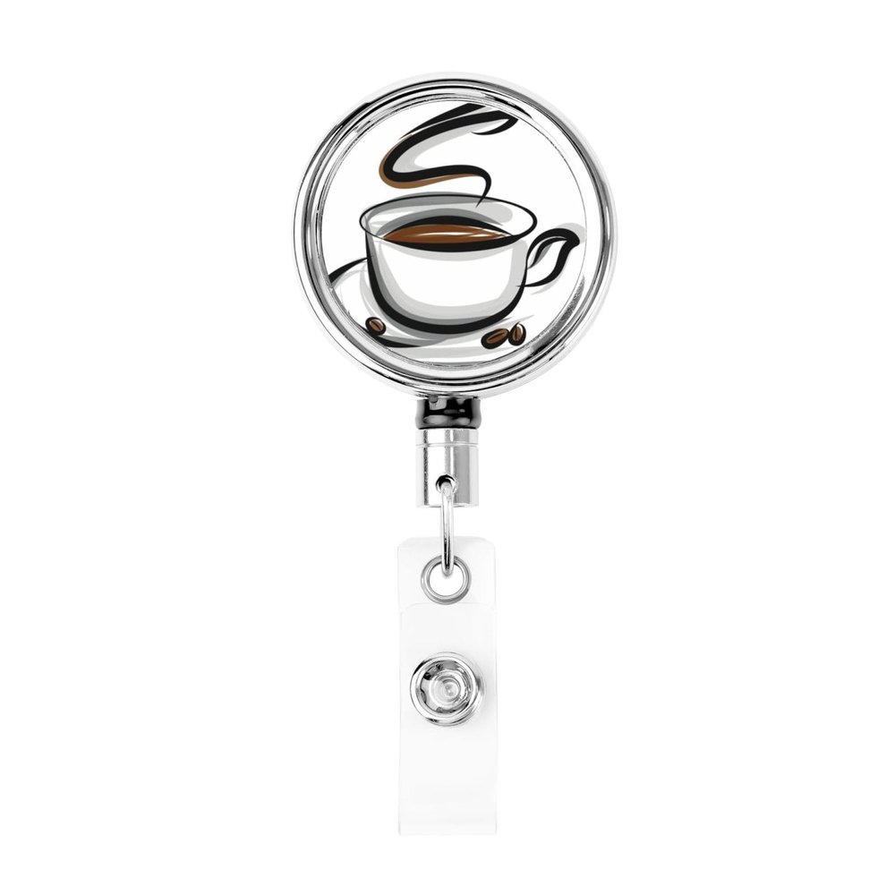 Retractable Metal Keychain with “Coffee Cup and Coffee Beans” Text