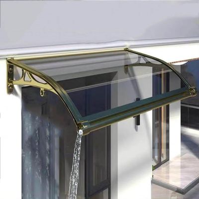 Door Awning with Curved Aluminum Alloy Brackets, UV-Resistant, Gold, 60 x 210 cm / 24 x 83 in