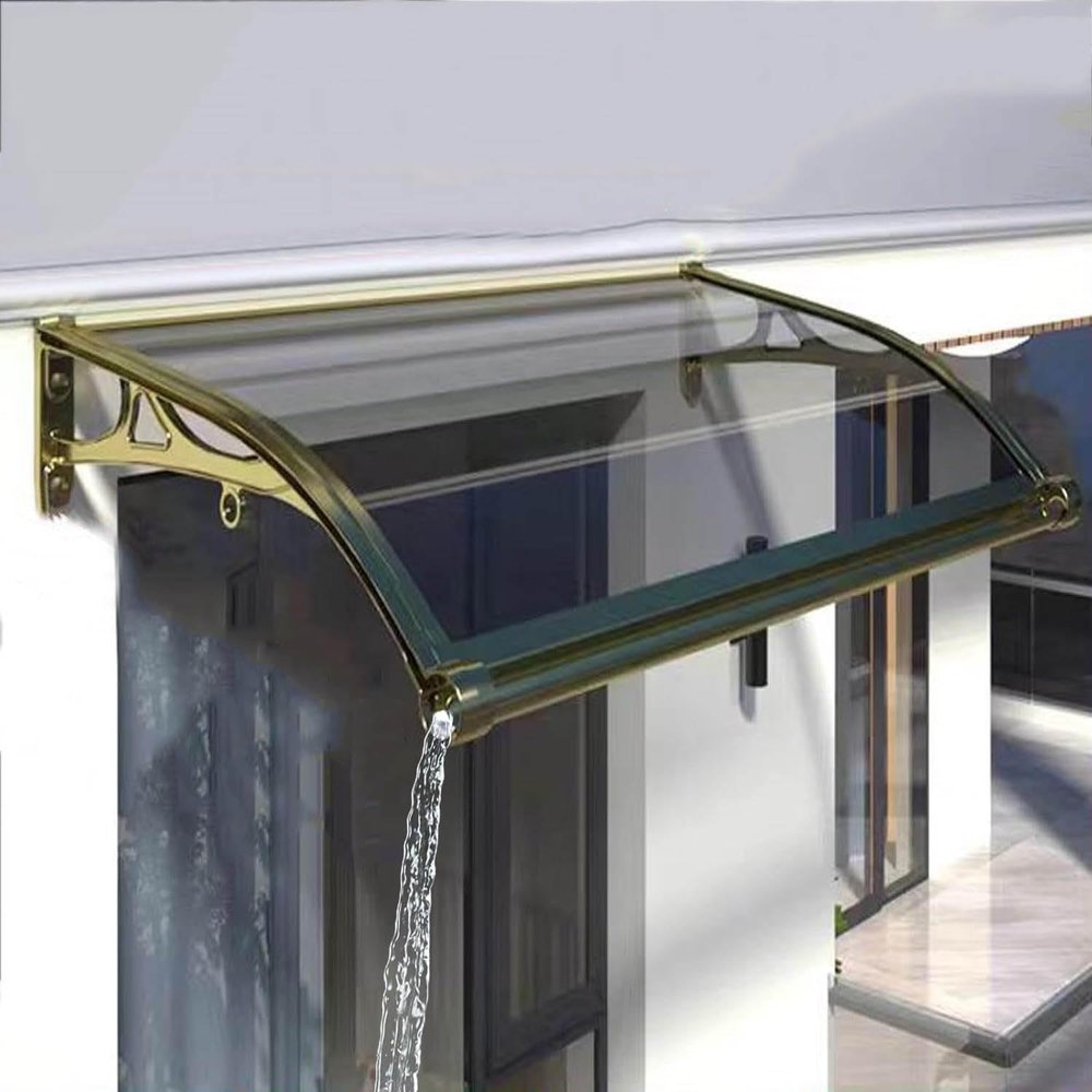 Door Awning with Curved Aluminum Alloy Brackets, UV-Resistant, Gold, 60 x 210 cm / 24 x 83 in
