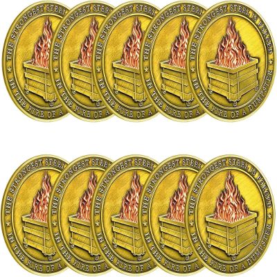 ERISAMO Dumpster Fire Challenge Coin, Double-Sided Funny Medallion for Staff and Coworker Gifts, Gold, 10-Pack