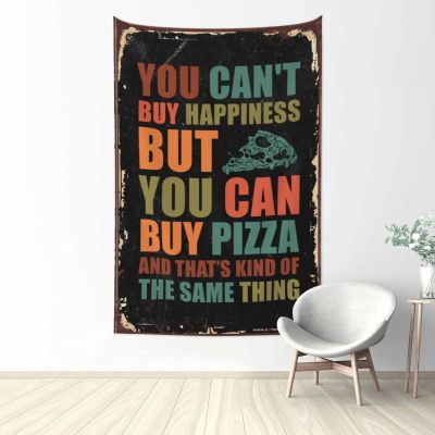 Bar Accessories for Man Cave, "You Can't Buy Happiness But You Can Buy a Pizza" Wall Tapestry, Bedroom Decor, 75 x 100 cm