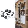 Stand Up Tensible Rolling Library Ladder Hardware Kit, 3,326.2 ft Steel Round-Tube Track Set with Braked Floor Roller (Ladder Not Included) (Black, G view 1