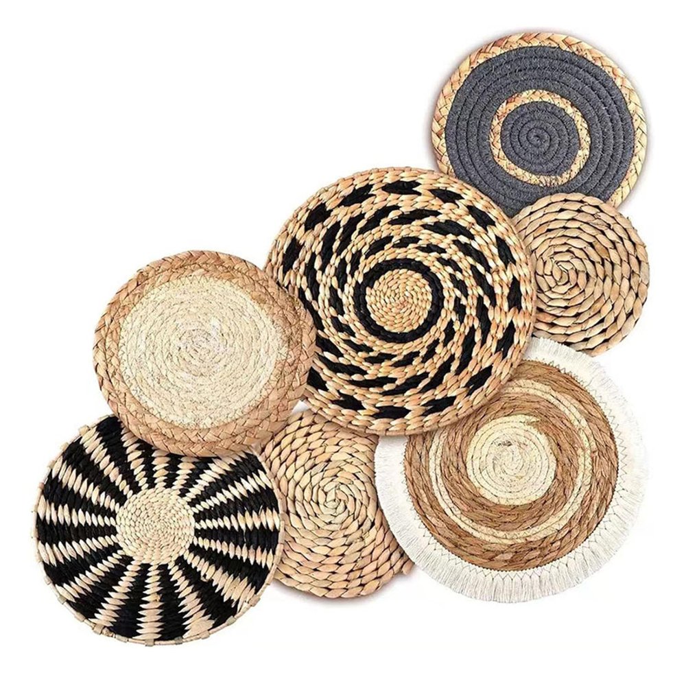 JNTFNE Woven Hanging Wall Baskets, 7-Piece Set, Round Boho Wall Baskets, Handmade Seagrass, Rustic Natural Decorative Bowls for Living Room, Bedroom, Kitchen