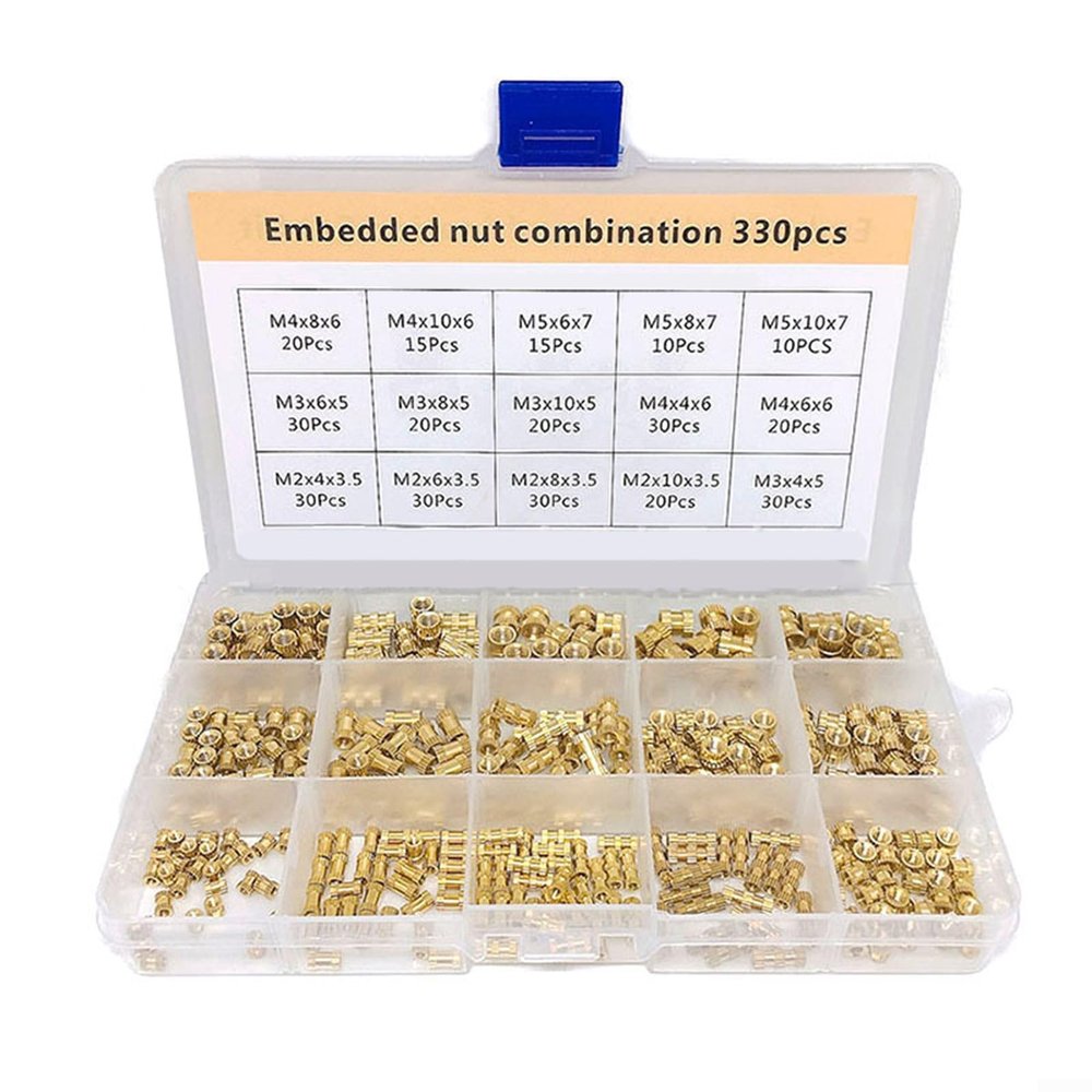 330-Piece Brass Threaded Inserts, Vertical Knurled Injection Nut Set