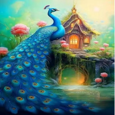 Renqidian 5D Diamond Painting Kit for Adults, Blue Peacock, 40 x 50 cm