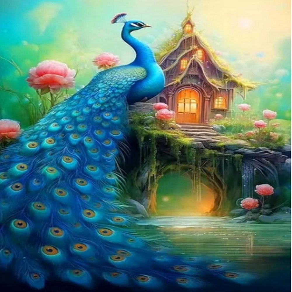 Renqidian 5D Diamond Painting Kit for Adults, Blue Peacock, 40 x 50 cm