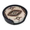 Indian Leather Drink Coasters, Round, Set of 6 with Holder view 1