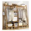 Bamboo Clothes Rack with 5-Tier Shoe Rack and Overhead Bar view 1