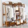 Bamboo Clothes Rack with 5-Tier Shoe Rack and Overhead Bar view 3